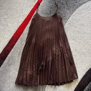 See You Monday Brown Pleated Mini Slip Dtess
